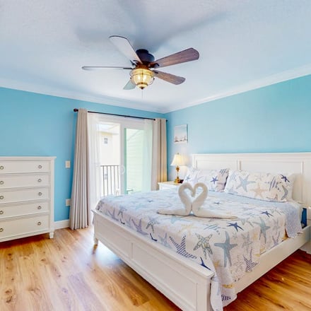 Beach-themed bedroom at an Indian Shores vacation rental