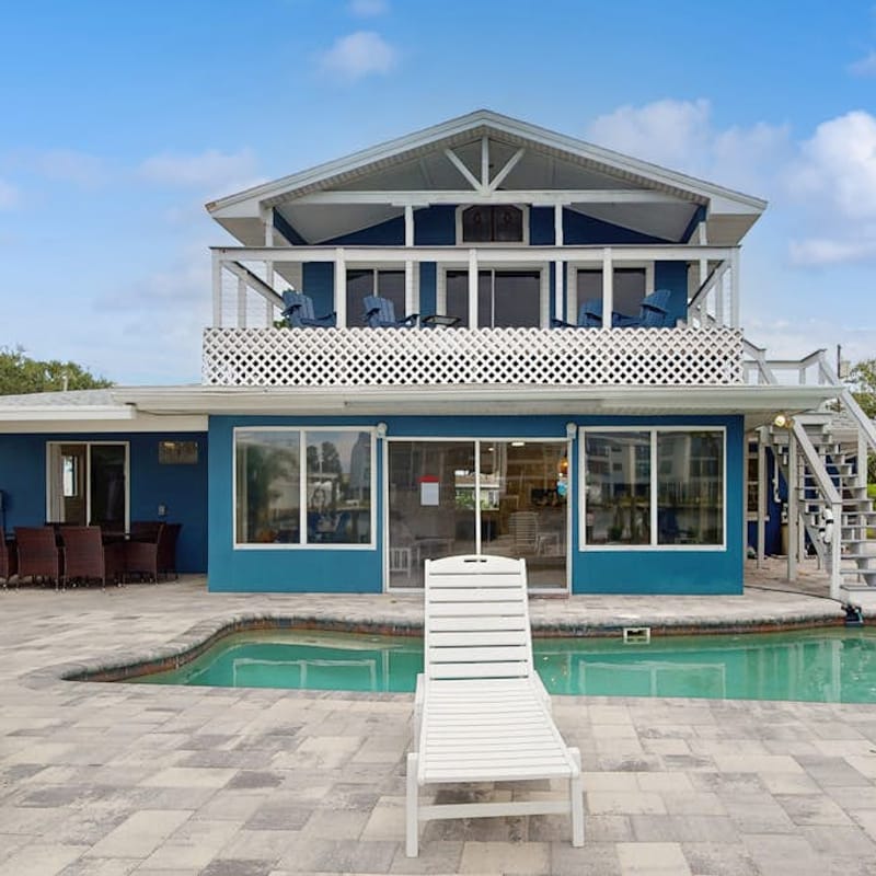 Waterfront home with private pool deck and patio 1/2 mile to the beach